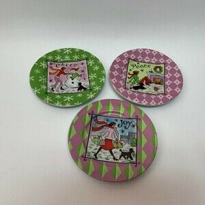 J Brinley Plates Cheer Peace Joy Small Holiday Decorative 6" across Lot of 3